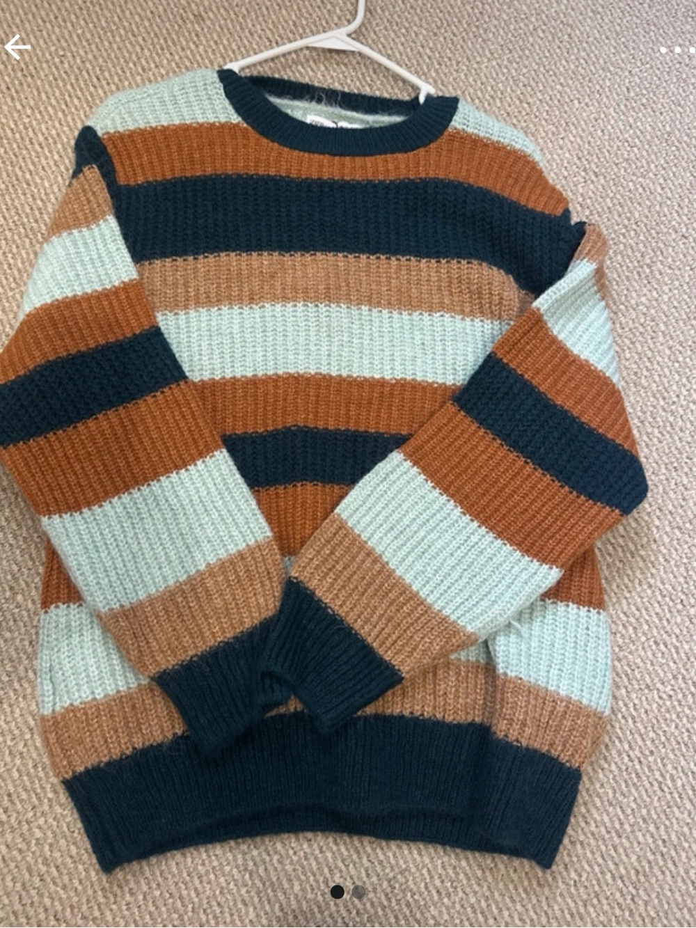 Zara Striped Long Sleeve Crewneck Sweater in Navy, Rust & Cream
